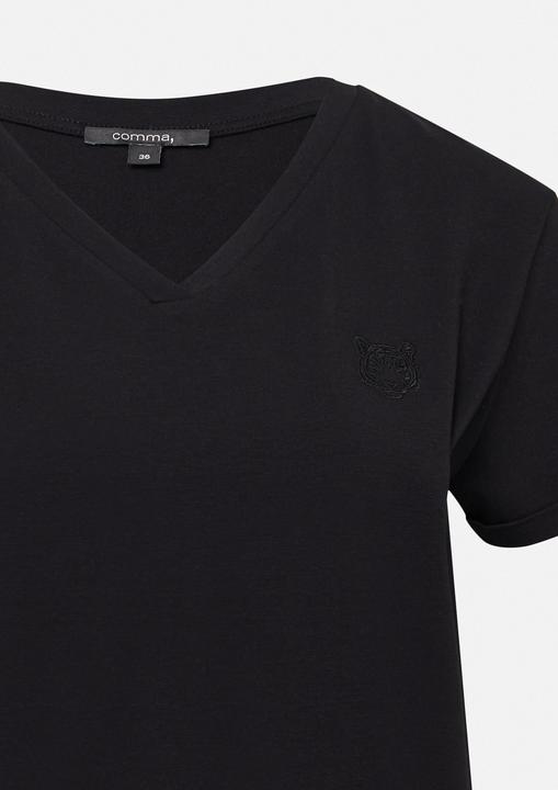 Image du produit Comma T-Shirt Jersey-T-Shirt mit Stickerei und V-Ausschnitt (34)
