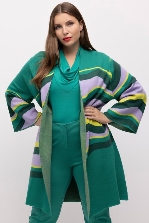 Actual product image Ulla Popken Wavy Stripe Open Front Cardigan Sweater (46, 48)