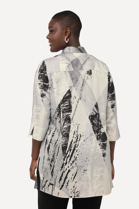 Actual product image Ulla Popken Feather Print Short Sleeve Tunic Blouse (46, 48)