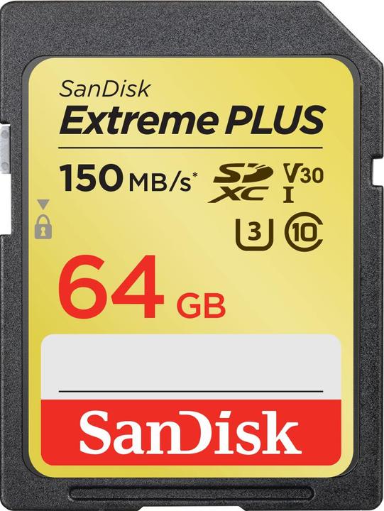 Produktbild SANDISK Extreme Plus SDXC 64GB 150MB V30 U3 (64 GB, SDXC, U3, UHS-I)