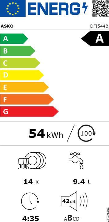 Etichetta energetica Asko Vollintegrierter Geschirrspüler, 14 Gedecke, 9 Programme