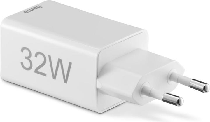 Image du produit Hama Chargeur rapide, 1x USB-C, 1x USB-A, mini-chargeur, 32 watts, blanc (32 W, 2 ports)