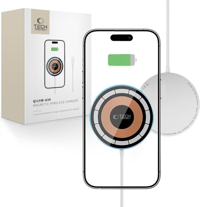 Actual product image Tech-Protect QI15W-A30 inductive charger with MagSafe with USB-C cable - silver (15 W)