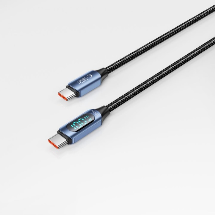 Produktbild Tech-Protect UltraBoost cable with LED display USB-C / USB-C PD 100W 5A 1m - blue (1 m)
