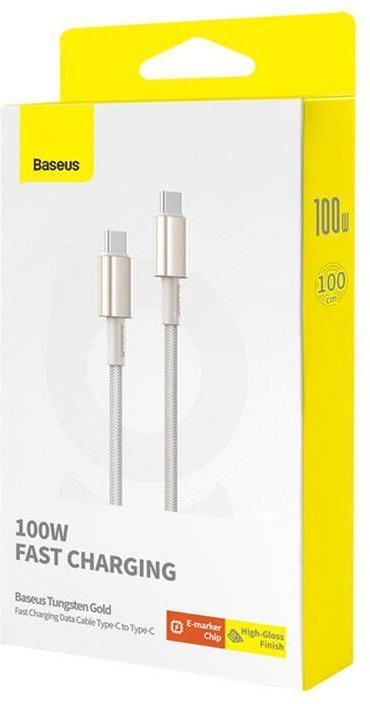 Actual product image Baseus Cable USB-C to USB-C Tungsten Gold, 100W, 1m (gold) (1 m, USB 2.0, 100 W)