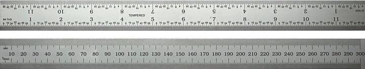 Productafbeelding RS PRO Stalen liniaal, metrisch/inch 300mm x 25mm (30 cm, Staal)