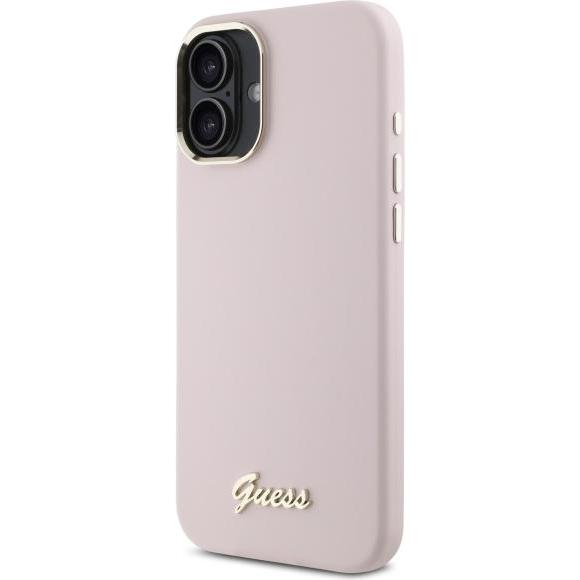Thumbnail - Guess GUHCP16SSMBSLP iPhone 16 6.1" różowy/pink hardcase Silicone Script Metal Logo & Frame, Handykette, Pink