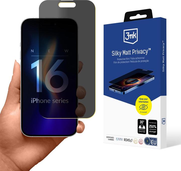 3MK Silky Matt Privacy (1 Stück, Apple iPhone 16)