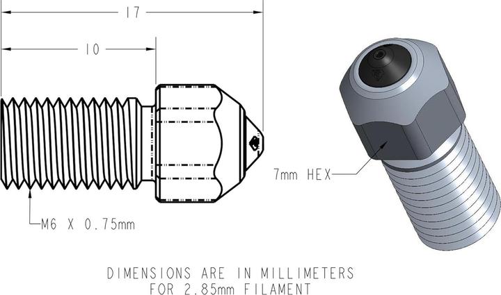 Actual product image Diamondback Ultimaker Sline compatible nozzle 06mm (Blast pipe)