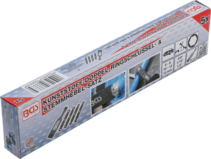 Produktbild BGS Kunststoff-Doppel-Ringschlüssel- & Stemmhebel-Satz 5-tlg. (1/2", 3/8", 10  mm, 12 mm, 7/16", 13 mm)