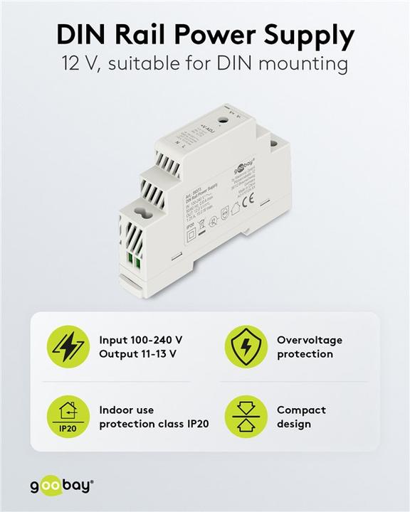 Productafbeelding Goobay DIN-rail voedingseenheid 12 V, 1,25 A, 15 W