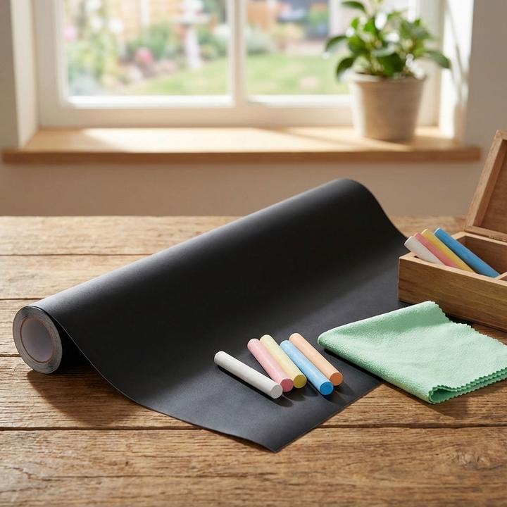 Ideoon Selbstklebende Tafelfolie 60x200cm inkl. 5 Kreiden & Reinigungspad (200 x 60 cm)