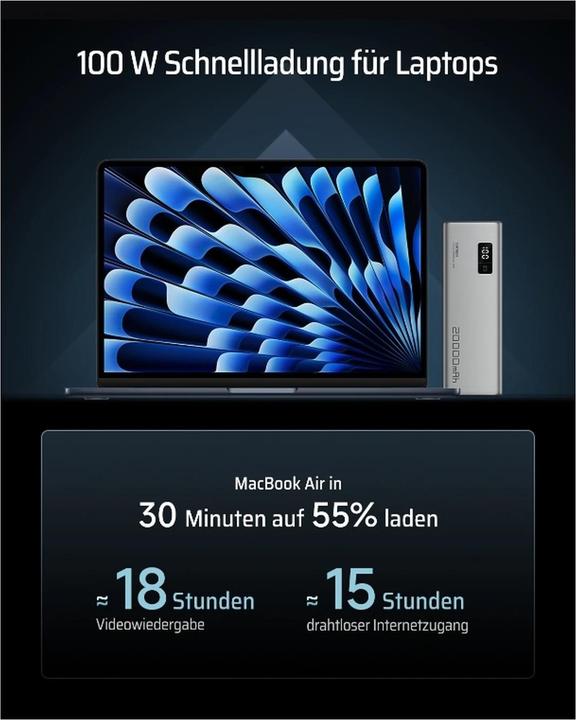 Image du produit Cuktech P+Serie Nr. 15 Powerbank 150W 20000mAh - Grau (20000 mAh, 150 W)