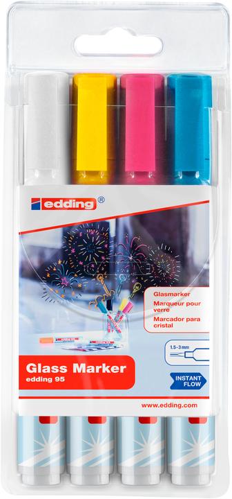 Immagine prodotto Edding Set di pennarelli per lavagne di vetro (Bianco, Blu chiaro, Pink, Giallo, 3 mm, 4 x)