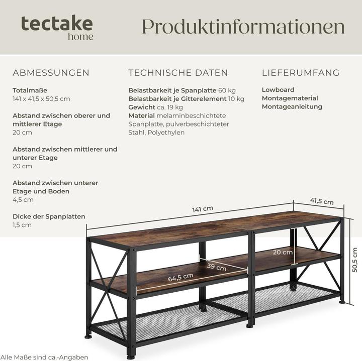 Produktbild tectake Lowboard (141 x 41.5 x 50.5 cm)