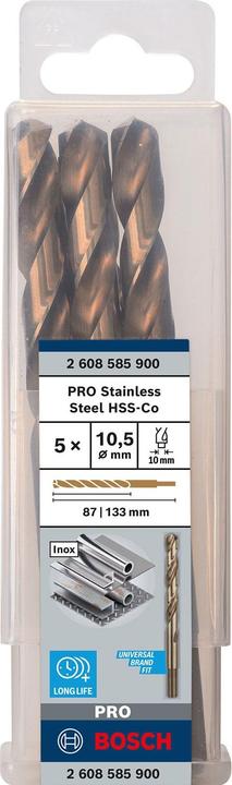 Produktbild Bosch Professional Zubehör PRO Stainless Steel HSS-Co Spiralbohrer, 10,5 x 87 x 133 mm (10.5 mm)
