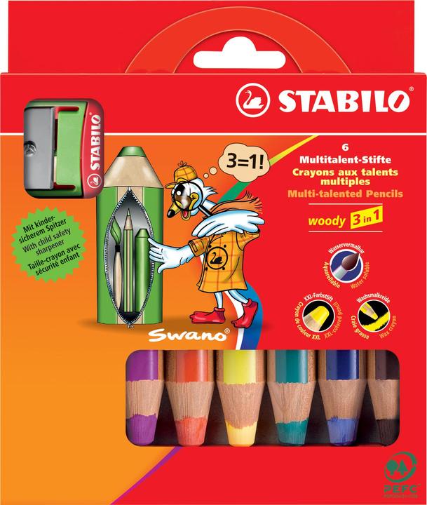 Produktbild STABILO woody 3 in 1 Buntstift mit Spitzer (Mehrfarbig, 6 x)