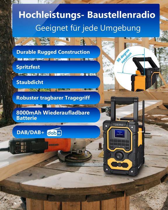 Actual product image Ueme Baustellenradio mit Bluetooth und Powerbank (DAB+, FM, Bluetooth)