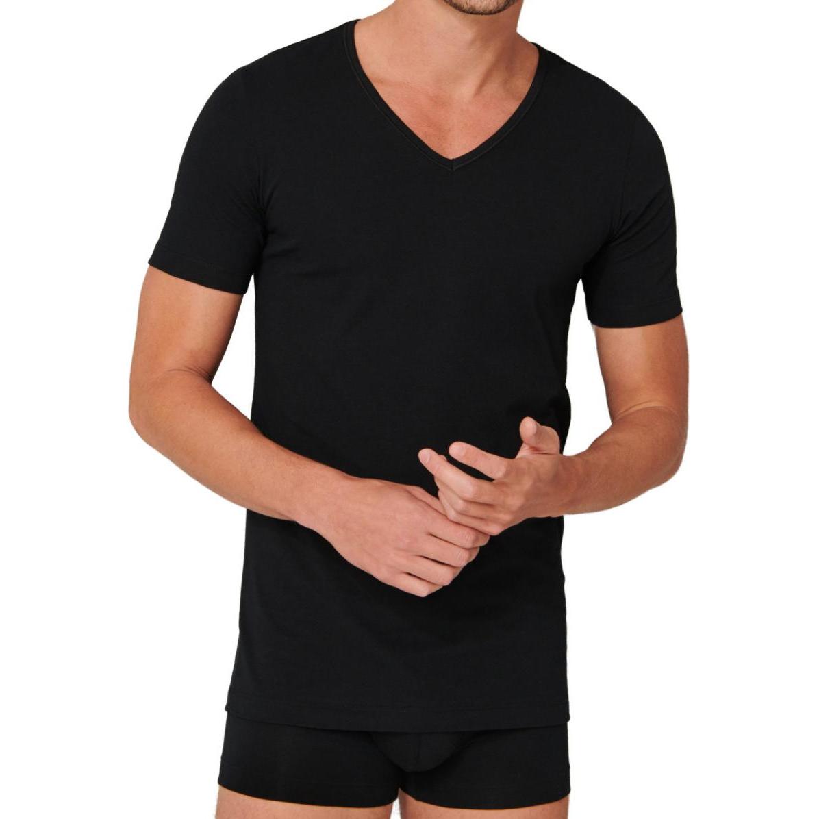 Thumbnail - Schiesser, Herren, Shirt, 4er-Pack - 95/5 - Organic Cotton T-Shirt / Unterhemd mit Rundhals, Schwarz, (XXL)