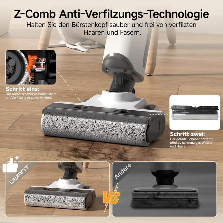 Actual product image Uwant D500 Nass Trockensauger,Abwassertanks-Desodorierung,180° Flat, 17000Pa,Verwicklungsfreies,IPX6 (Vacuuming + mopping)
