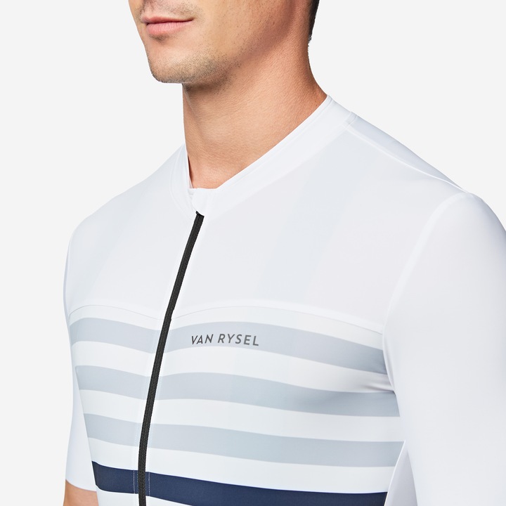 Image du produit Van rysel Maillot vélo route manches courtes été ajusté homme - EDR 2 blanc marinière (S)