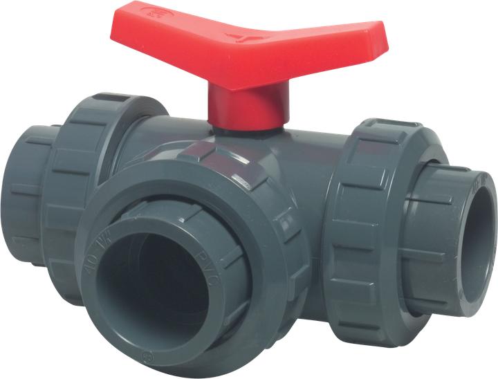 Actual product image Bevo 3-Wege-Kugelhahn T-Bohrung PVC-U 50 mm Klebemuffe 10bar DN40 Grau Typ T-Bohrung Seitlich