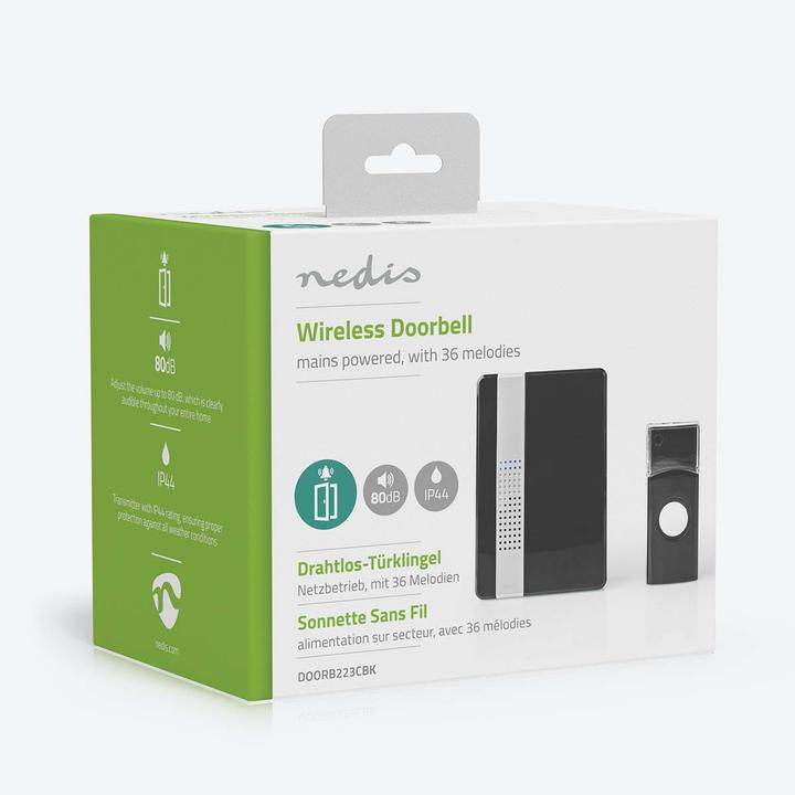 Image du produit Nedis Kit de sonnette de porte sans fil Alimentation secteur 220-240 V AC 50 Hz 1x CR2032 Volume : 80 dB S (Funk)