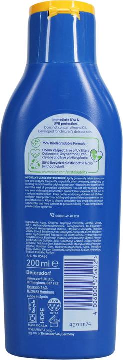 Actual product image NIVEA Kids Protect & Care SPF 50+ Lotion Moisturising Sun Cream Fast-Absorbing (Suntan cream, SPF 50+, 200 ml)