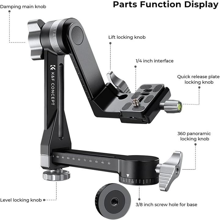 Actual product image K&F Concept Heavy Duty 360° Panoramic Gimbal Head with Quick Release Plate for DSLR Cameras