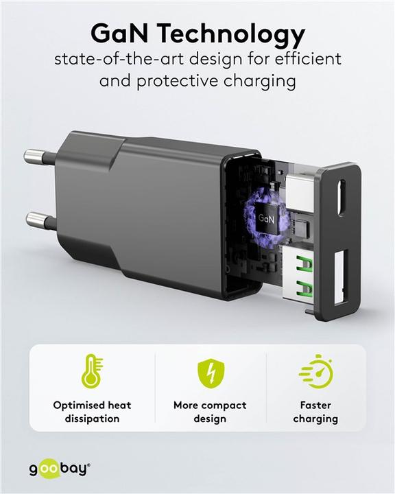 Immagine prodotto Goobay USB-C PD GaN Dual-Schnellladegerät Slim 30 W (30 W, 2 porte)