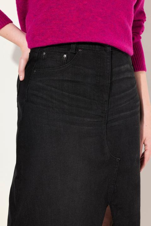 Produktbild Ulla Popken Jeansrock, Saumschlitz, A-Linie, Fransensaum (54)
