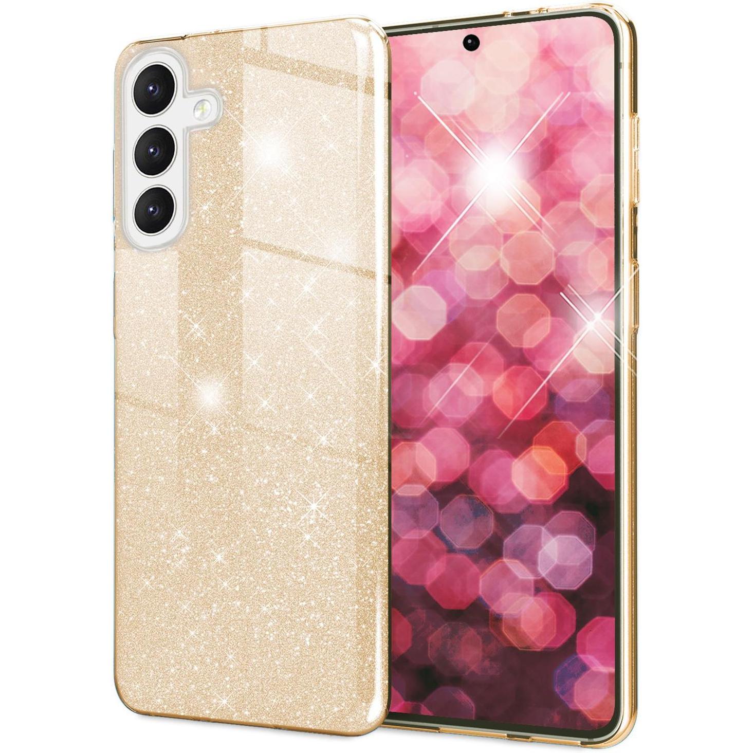 Nalia Glitzer Hybrid Hülle (Samsung Galaxy S24+), Smartphone Hülle, Gold
