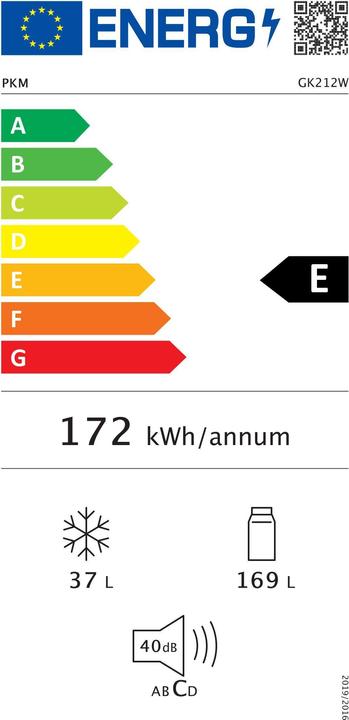 Label énergétique PKM Combiné réfrigérateur-congélateur GK 212 W (206 l)
