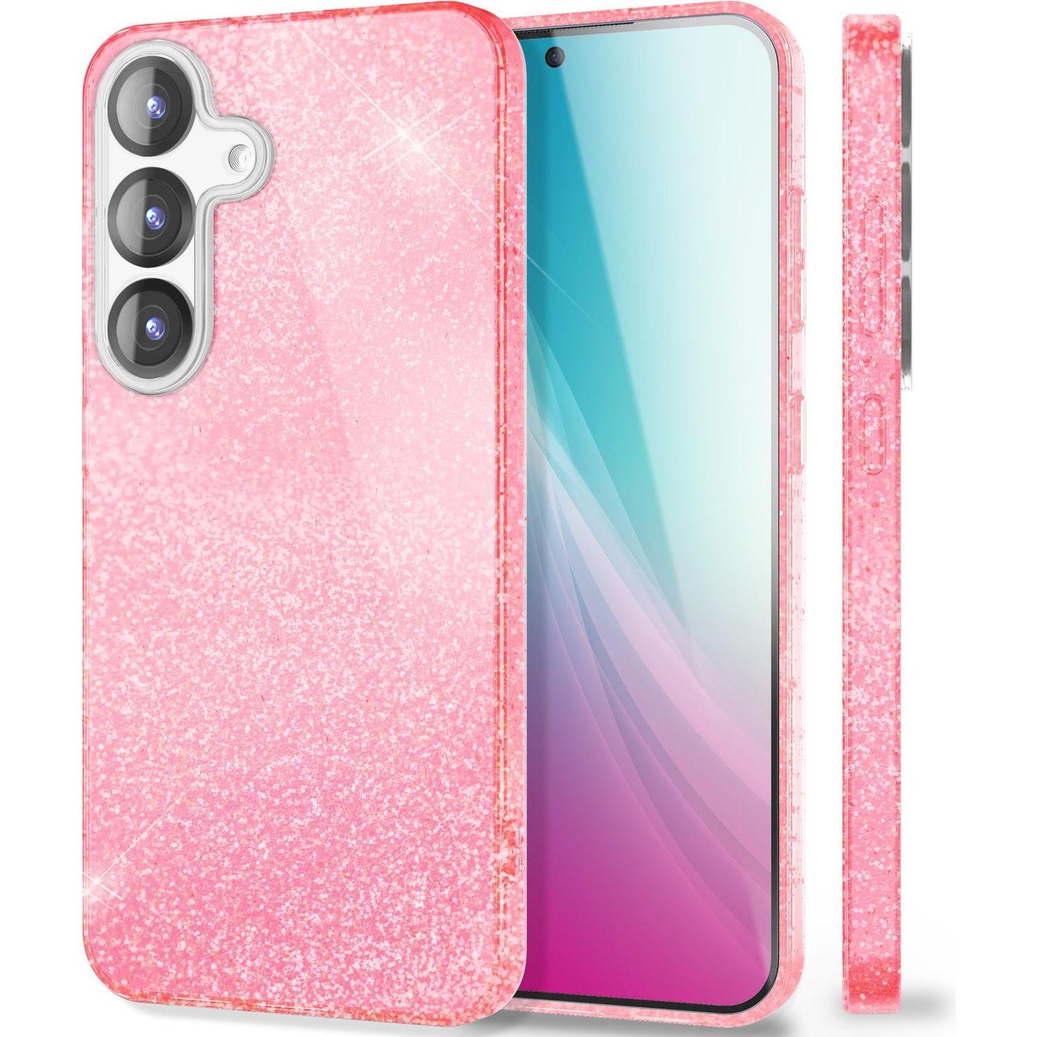 Nalia ShinePop - Stabile Glänzende Glitzer Hülle - Glamour Glitter Cover (Samsung Galaxy S25), Smartphone Hülle, Pink