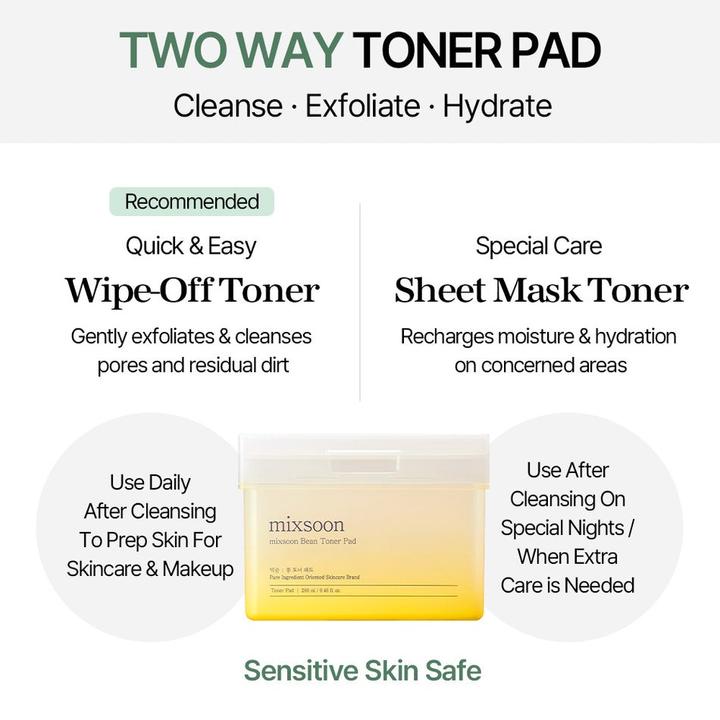Image du produit Mixsoon Bean Toner Pad Moisturizing Elasticity Exfoliation with Bean Extracts (Lingettes nettoyantes pour le visage, 280 ml)