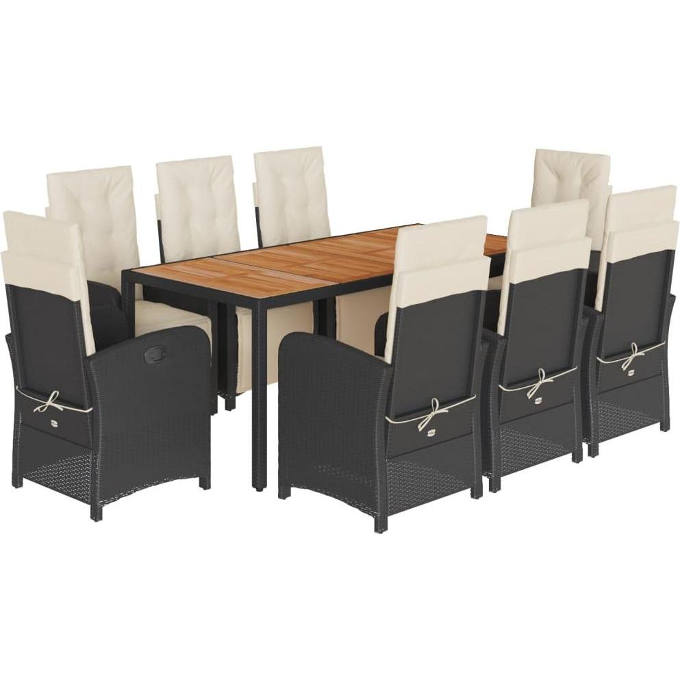 VidaXL, Gartentisch + Balkontisch, Garten Essgruppe Gartengarnitur Sitzgruppe 9-tlg. Schwarz Poly Rattan (190 cm)