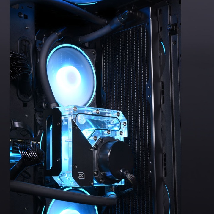 Actual product image Alphacool Rise Flat Reservoir D5 expansion tank with pump