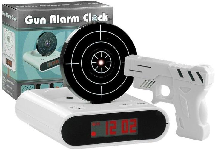 Produktbild Lean Toys Gun Alarm Clock with Laser Pistol White