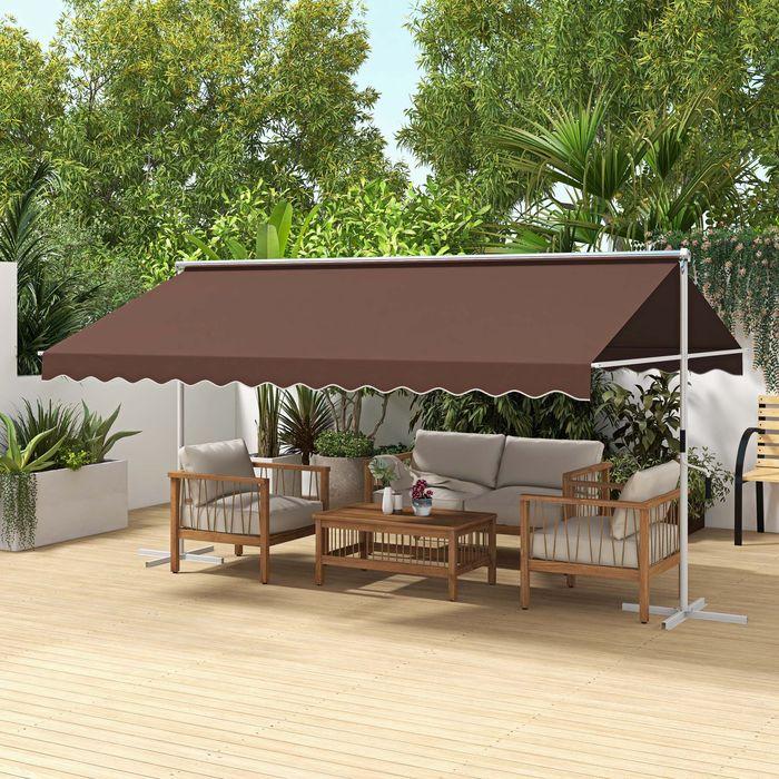Actual product image Swisshandel24 Standing awning 4.5x3.4m garden awning hand crank extendable adjustable polyester coffee (3.40 m)
