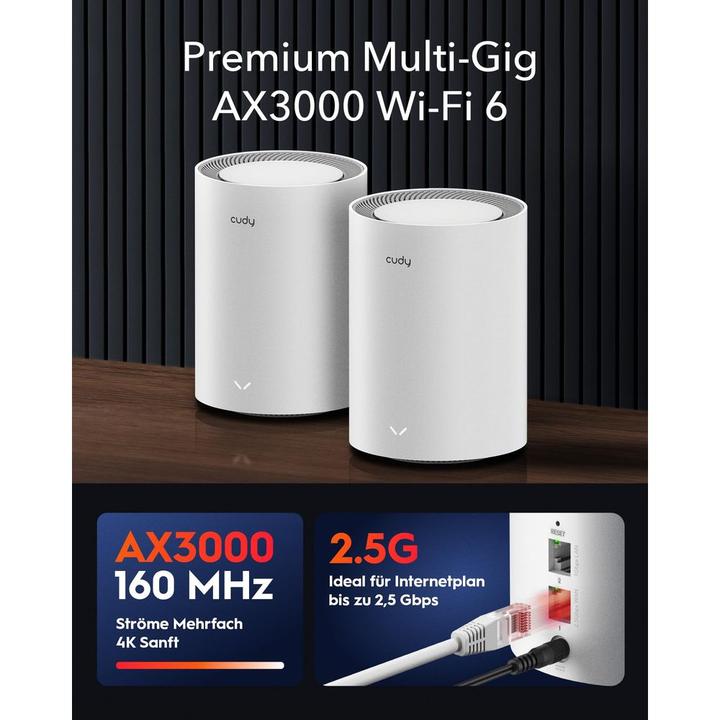 Productafbeelding Cudy M3000 W(2-pack) Wi Fi Mesh AX300 2.5GE