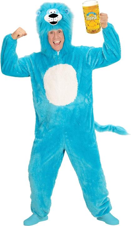 Actual product image Widmann Blue lion plush costume jumpsuit with hood adult (M, L)