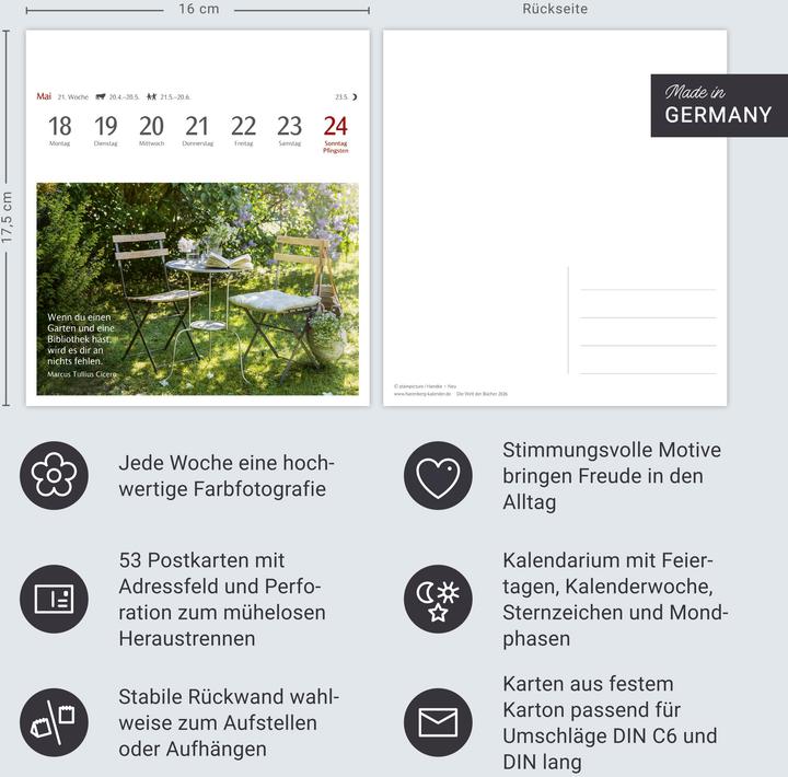 Actual product image Harenberg Die Welt der Bücher Postkartenkalender 2026 - Wochenkalender mit 53 Literaturpos (German)