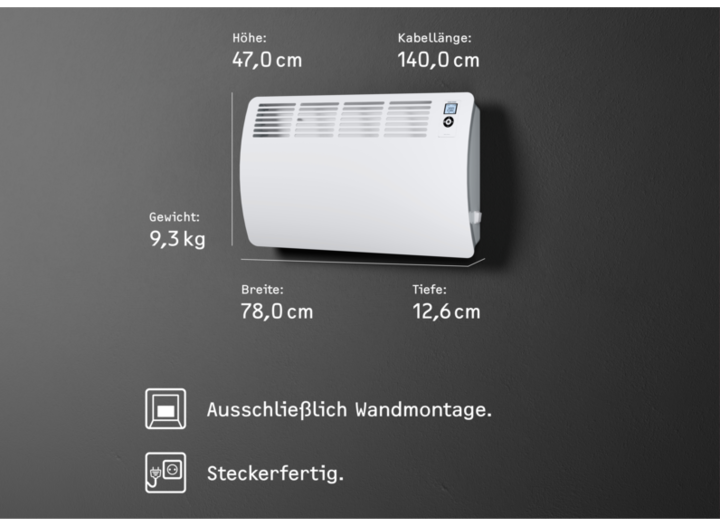 Produktbild Stiebel Eltron CON 15 Premium, 1,5 kW Wandkonvektor für ca. 20 m², VDE geprüft (1500 W)