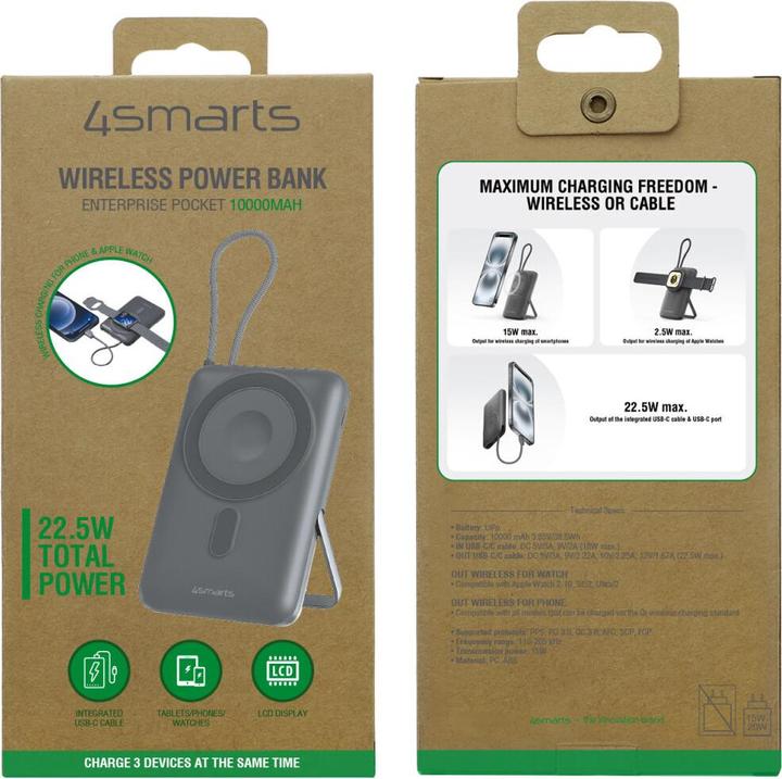Actual product image 4smarts Wireless Powerbank Enterprise Pocket spacegrau (10000 mAh, 22.50 W, 38.50 Wh)