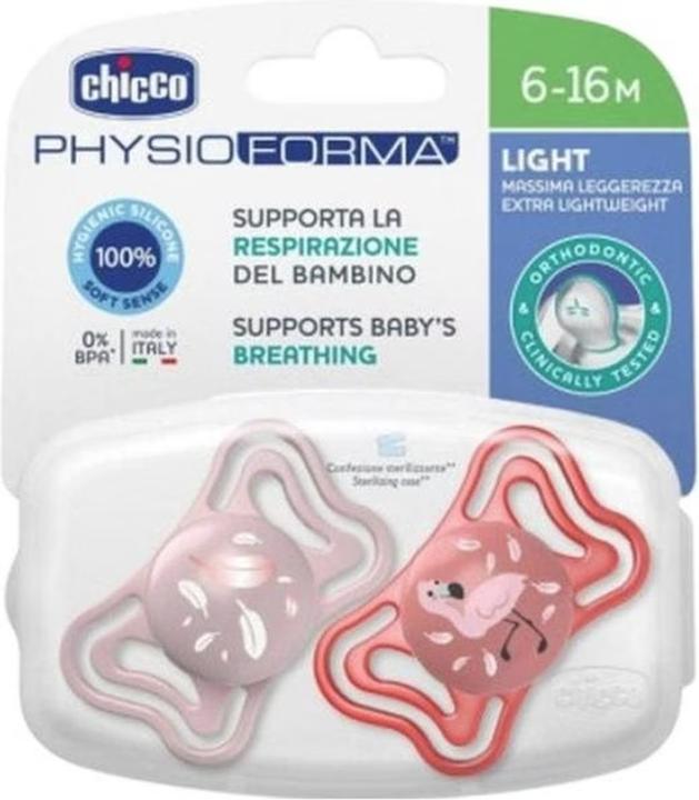 Chicco Fysiologische fopspeen PHYSIO FORMA LIGHT silicone PINK 6-16m 2 stuks (2 x, 6 - 16 M.)