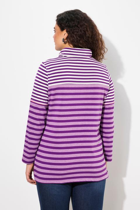 Produktbild Ulla Popken Shirt, Ringelmix, Stehkragen, Langarm, hinten länger (42, 44)