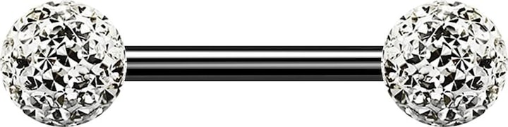 Produktbild Star Piercing Barbell schwarz mit zwei Kristallkugeln silber Epoxy Schutzschicht (Titan G23, ohne Messing)