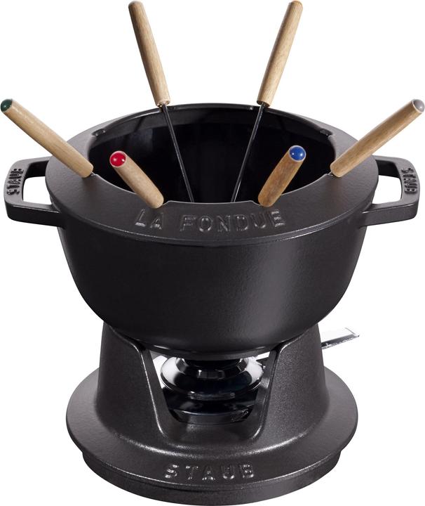 Staub Fondue Set schwarz m. 2 Griffen, rund. 20 cm (Fondue au fromage, Fondue au chocolat)