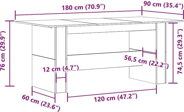 Image du produit vidaXL Esstisch Artisan-Eiche 180x90x76 cm Holzwerkstoff (180 x 90 x 76 cm)