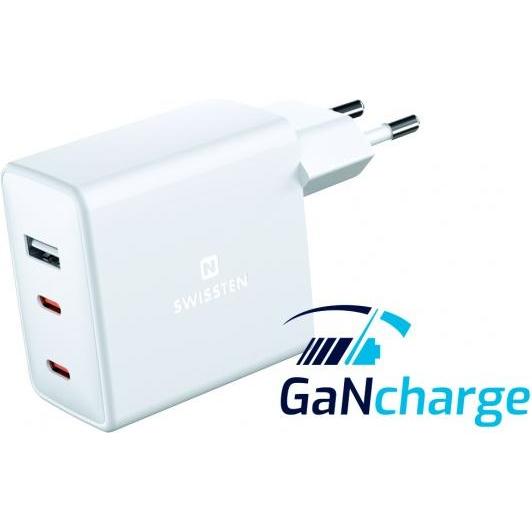 Swissten GaN Travel Charger USB-C 70W Power Delivery (70 W), USB Ladegerät, Weiss